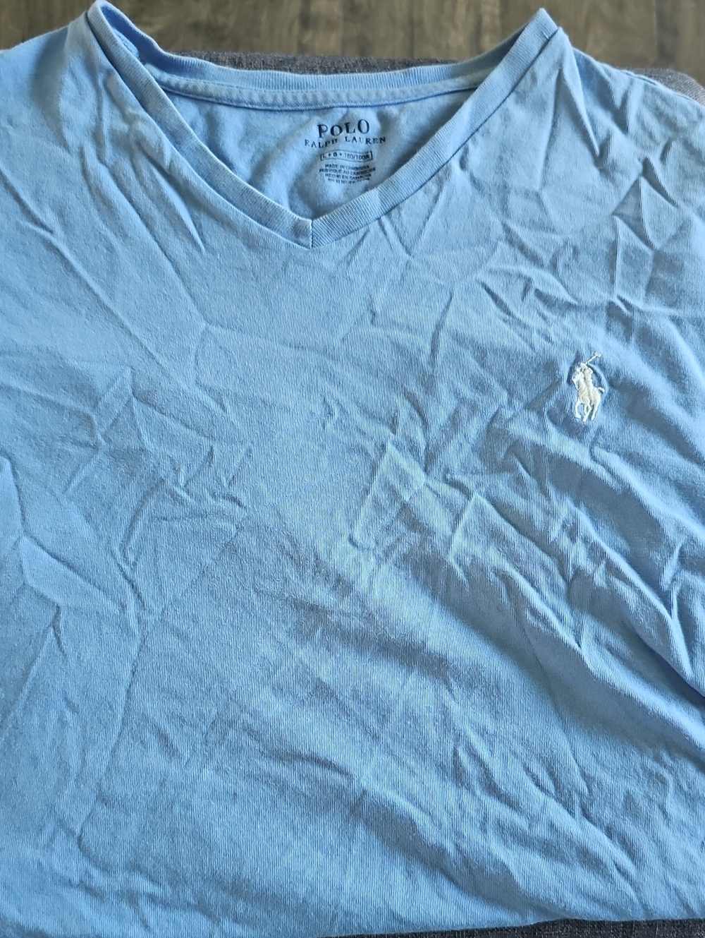 Polo by Ralph Lauren Men’s Sky Blue V-Neck Tee with Embroidered Pony
